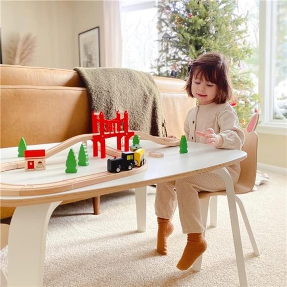 Wooden Train Set for Toddler - 39 Pcs- with Wooden Tracks fits Thomas, fits Brio - Picture 7 of 7